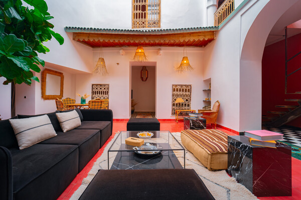 Located in Marrakech, Morocco, the riad is roughly 1,378 square feet with a traditional courtyard and a rooftop terrace.