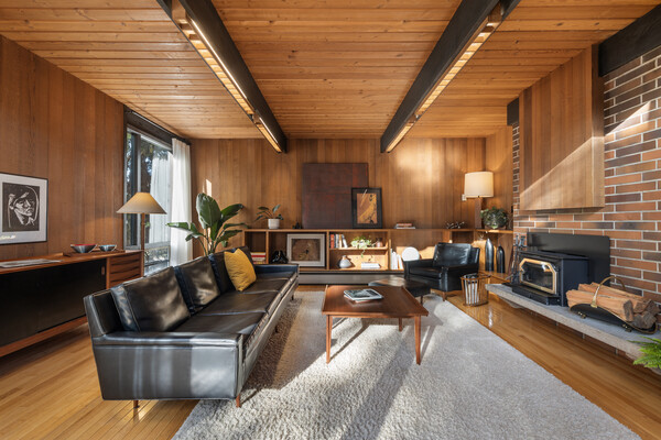 Rough-cut cedar is a staple of the home, found across the two floors.