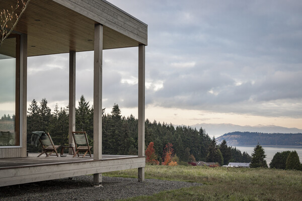 Seattle firm Wittman Estes designed this 1,300-square-foot cabin, which floats above a meadow on Whidbey Island.