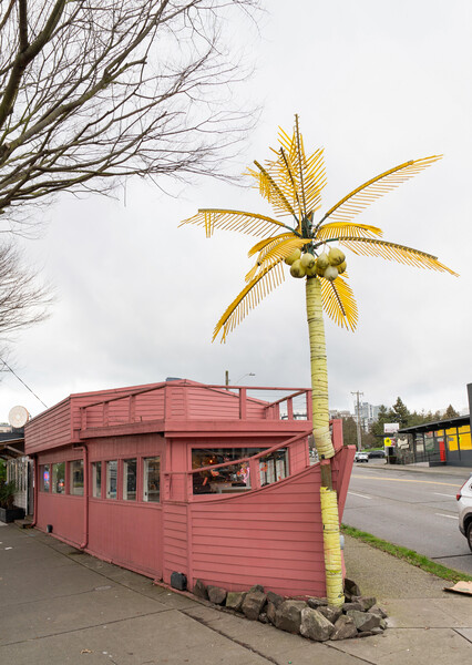 The home is about a mile down the street from the family’s pink restaurant, The Boat.